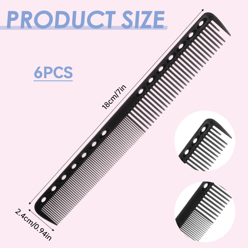BOHUIZ 6pcs Barber Comb Set, 7 Inch Carbon Fine Cutting Comb, Anti Static Professional Clipper Combs for Men and Women Hairdressing, Salon and Home (Black+White+Gray) - Image 3